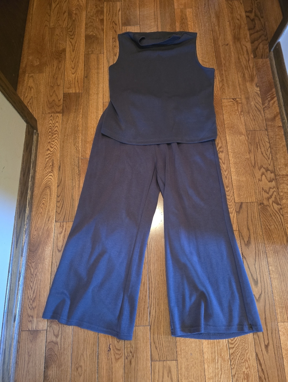 Wide-Leg Knit Pants and Tank Set - Charcoal blue.